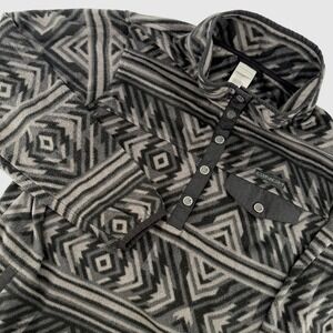 Cinch Fleece Pullover Womens L Grey Black Geometric Tribal Snap Mock Neck Cozy